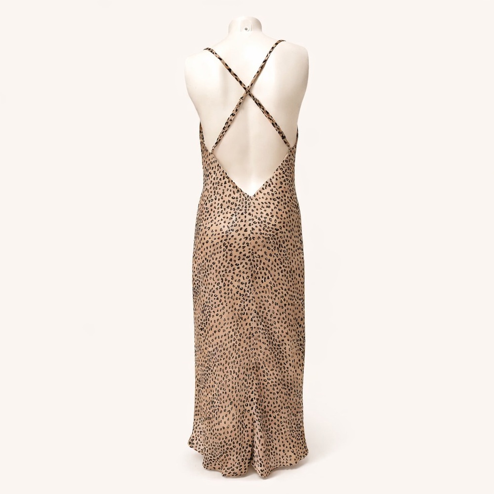 Leopard Satin Slip Dress Cowl Neck Open Back Midi 90s Minimal XS - Picture 4 of 9